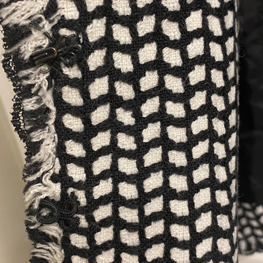 White House Black Market tweed black and white fringed jacket. - Picture 6 of 11